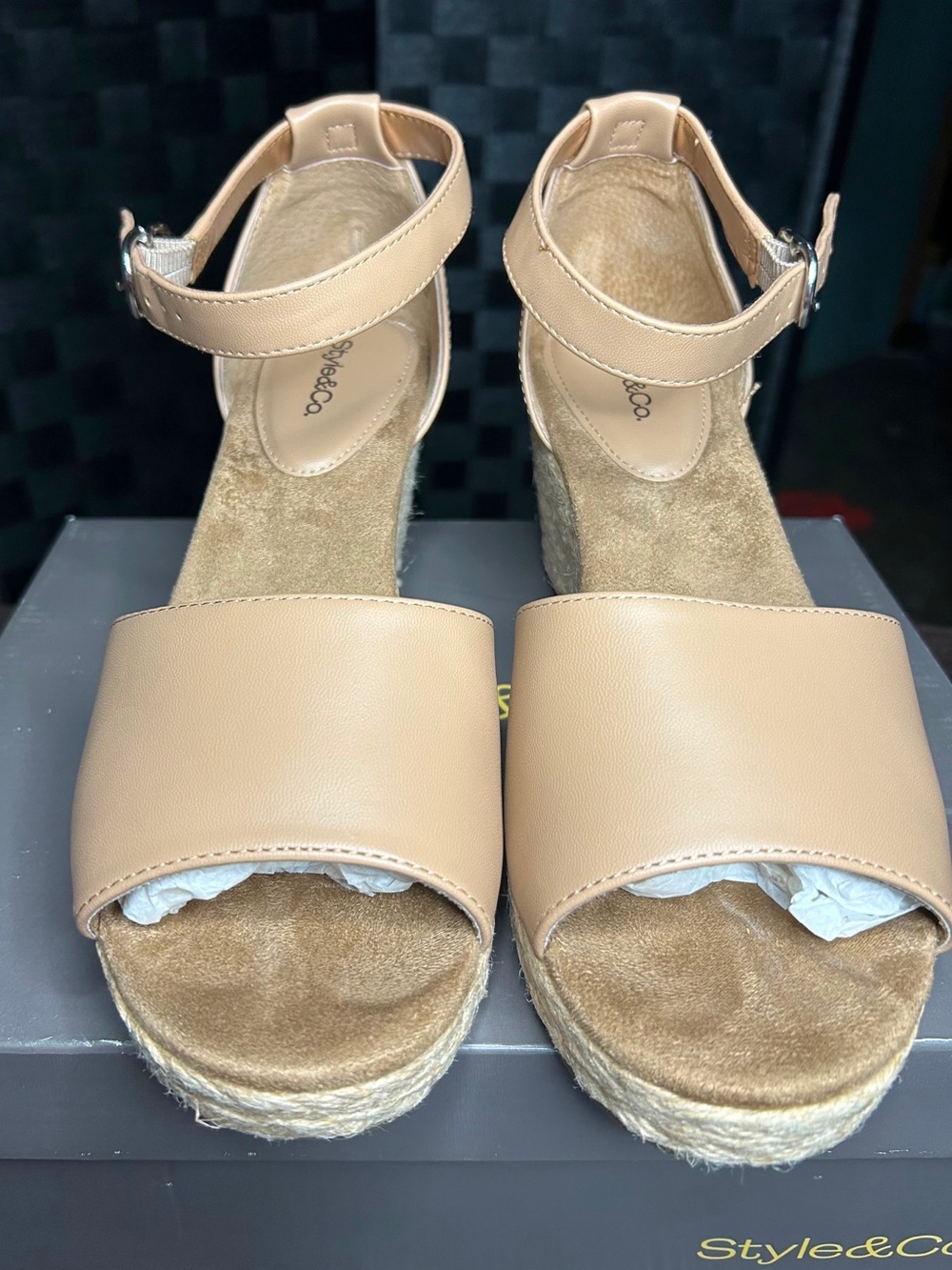 Style & Co. Nude-Tan Espadrille Platform Sandals with Ankle Strap